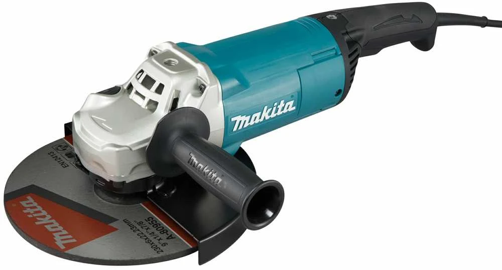 kampinis-slifuoklis-makita-ga9060rfx2-cfc432723a.webp Makita GA9060RFX2 Angle Grinder, 2200 W, 230 mm, 5,6kg, antivibracinė šoninė rankena, super flanšas - Image 1